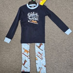 Lazy One Navy and Light Blue Kids Pajama Set
